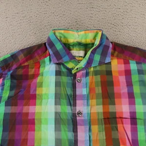 Camisa Eton Para Hombre L 16.5 42 Azul Verde Cuadros 100% Algodón Abotonada - Imagen 1 de 13