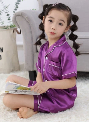 儿童儿童女孩男孩丝绸缎睡衣睡衣儿童睡衣套装睡衣 — 第 1/4 张图片
