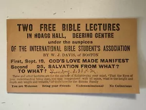 WATCHTOWER TWO FREE IBSA BIBLE LECTURES INVITATION - Picture 1 of 2