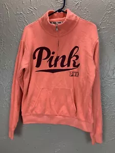 Victorias secret VS PINK Long Sleeve Pink 1/4 Zip Sweatshirt Size Small - Picture 1 of 3