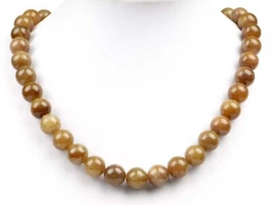 18" Natural Brown Sugar Nephrite Jade Beads Necklace Jewelry, w/ Certificate - Picture 1 of 8
