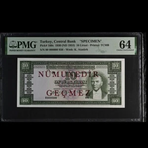 Turkiye Rare 1930 Turkey 10 Lira Banknote SPECIMEN P160s PMG 64 Turkish B999 - Picture 1 of 2