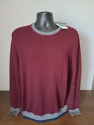 Men's Tasso Elba  Merino Wool Pullover Crewneck Sweater, Wine/Grey, Size L - Image 1 of 4