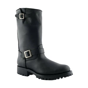 Grinders Mens Engineer Wild One Black Biker Boots Western Combat Leather Buckle - Picture 1 of 8