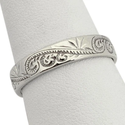 Solid 18K Women's White Gold Ring Engraved Hawaiian Scroll Ring 5mm Size 1 - 12 - Image 1 of 4