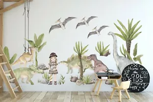 watercolor Dinosaurs Coconut Tree Removable wall sticker Decal for Kids room - Picture 1 of 5