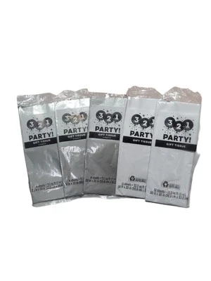 Lot of 321 Party 5 Gift Tissue Paper Packs 3 Silver & 2 White NIP  - Image 1 of 4