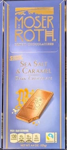 MOSER ROTH PREMIUM CHOCOLATE DARK SEA SALT & CARAMEL 5 BAR 4.4-oz PACKS - Picture 1 of 2