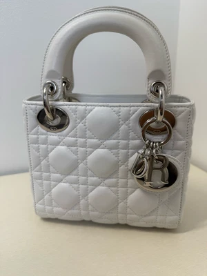 Dior белый Cannage выстеганная кожа мини леди Dior Дамская сумка - Изображение 1 из 4