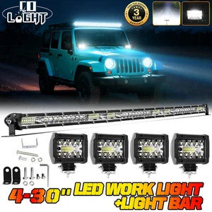 30" Slim LED Light Bar Spot Flood Combo Work Offroad SUV Boat Driving ATV+2X 4" - Bild 1 von 14