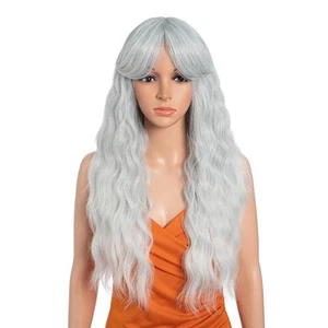 NOBLE 24 Inch Long Wavy Wigs with Bangs for Women Black Brown Curly Heat Resi... - Picture 1 of 7