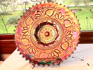 "FANCIFUL" FLAT PLATE 9 1/8" SUPER COLOR COBALT BLUE CARNIVAL GLASS BY DUGAN CO. - Picture 1 of 23