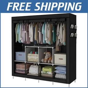 Space-Saving Portable Clothes Storage Rack with 4 Hanging Rails, Black Elegance - Picture 1 of 7