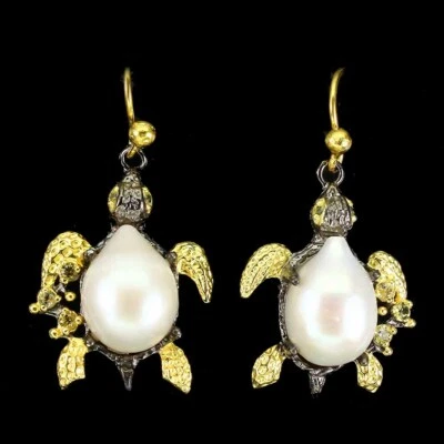 Pendientes de plata de ley 925 perlas barrocas peridoto tortuga piedras preciosas joyería Foto 1 de 4