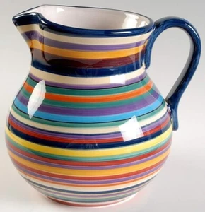 Havana Tabletops Unlimited Pitcher Large 96 oz Hand Painted Bright Stripes Rare - Bild 1 von 2