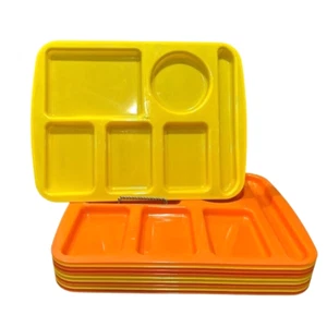 School Cafeteria Lunch Trays Set of 10 Orange and Yellow Plastic 6 Slot 11 x 15 - Picture 1 of 5