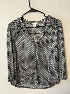 Blusa H&M Top Mujer M Multicolor Geométrica Dividida Cuello en V Manga Larga Pullover - Imagen 1 de 5