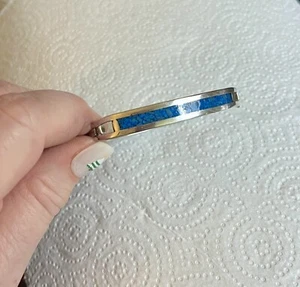 Turquoise Ladies Hinged Bracelet Silver 7.50” Marked HUNAN - Picture 1 of 8