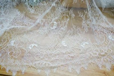 White Chantilly Lace Trim Eyelash Lace Fabric Trim DIY Lace Bonnet Wedding Dress - Image 1 of 4