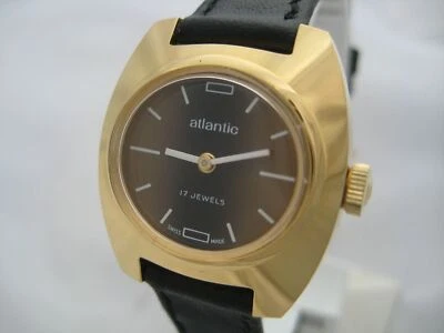 NOS NEW VINTAGE SWISS 17 JEWELS GOLD PLATED ANTI MAGNETIC ATLANTIC WATCH 1960'S  - Image 1 of 4