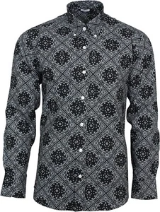 Relco Mens Black Abstract Paisley Long Sleeved Button Down Vintage Shirt Mod - Picture 1 of 2