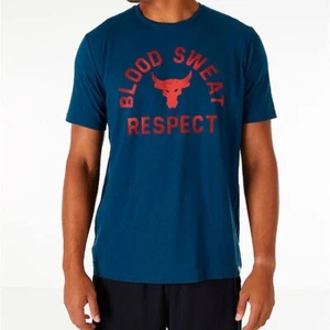 Under Armour Project Rock Shirt Mens Navy Blue Blood Sweat Respect Size S - Picture 1 of 10