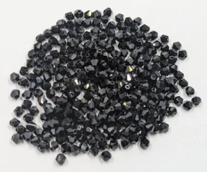 Small Vintage Glass Bead Opaque Jet Black Faceted Bicones 22g Lot 4mm - Picture 1 of 5