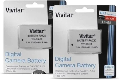 2-Pack LP-E8 Battery Compatible with Canon EOS 650D 600D 550D, Kiss X7i X6i X4 - Image 1 of 3