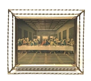 Mid Century Last Supper Picture in Brass-tone Twisted Wire Frame Religious Jesus - Picture 1 of 8