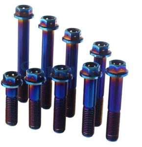 M10 x 20-75mm Burn Blue GR5 Titanium Motorcycle Hex Head Flange Bolts DIY - Picture 1 of 21