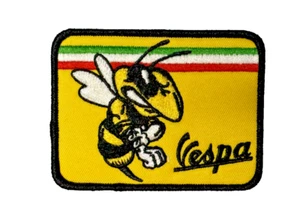 Vespa Racing Yellow Wasp Scooter Premium 3in Embroidered Iron-on Patch - Picture 1 of 3