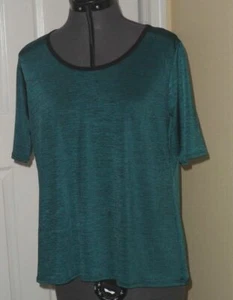 ***SWEET CLARITY KNIT TOP SHIRT SIZE L TEAL GREEN BLACK STRETCH SILKY FEEL NWT - Picture 1 of 2
