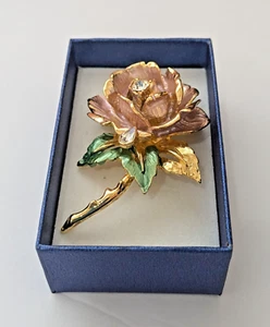 Vintage  1997 GRAZIANO "ENGLAND'S ROSE" Rhinestone Enamel Pin Brooch, 2.2X1.7" - Picture 1 of 7