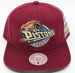 Mitchell & Ness Retro Detroit Pistons Logo Snapback Jockey Hat Cap Maroon 96-01 - Picture 1 of 12