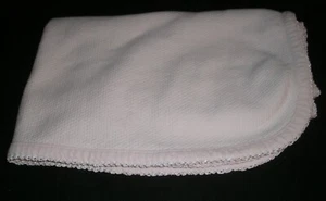 Vtg   Pink Thermal Waffle Knit Receiving BABY BLANKET 25X28"   Crocheted Edges - Picture 1 of 3