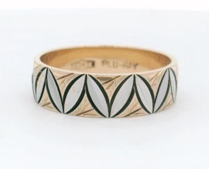 Estate 10K Yellow & White Gold Laser-Cut Leaf Band Size 9 - Picture 1 of 2