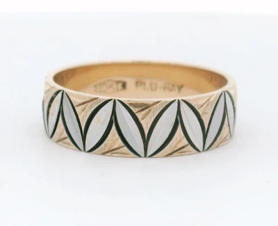 Estate 10K Yellow & White Gold Laser-Cut Leaf Band Size 9 - Image 1 of 2