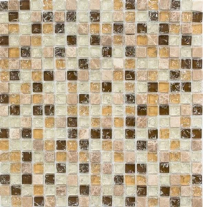 Glasmosaikfliese Naturstein beige braun mix Küche WC Bad Wand WB92-1053 |1 Matte - Bild 1 von 3
