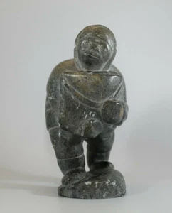 Vintage Hand Carved Soapstone Figure 7.5" Inuit Alaskan Native Signed Eskimo - Picture 1 of 8