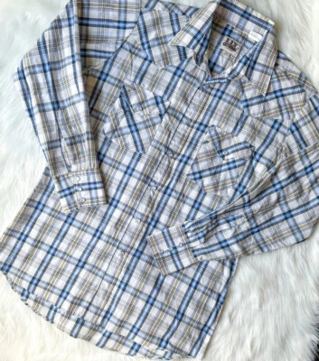 CAMISA VINTAGE ELY CATTLEMAN PERLA A PRESIÓN AZUL AMARILLO A CUADROS MANGA LARGA ABOTONADA M Foto 1 de 4