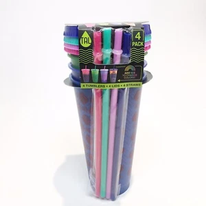 TAL Color Changing Tumblers Set, 24oz, 4 Pack Cups/Lids/Straws WITH DESIGNS - Picture 1 of 4