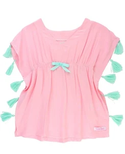 Girls' Woven Poncho Kaftan with Pom Pom, Swim Cover-Up, Beachwear - Picture 1 of 3