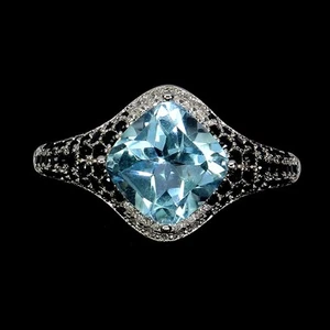 Sommer 925 Silberring Kissen Blauer Topas 8mm Spinell Edelstein Schmuck Size 7.5 - Bild 1 von 14