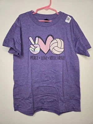 Peace Love Voleibol Juvenil Talla Mediana Gráfico Camiseta Camisa Púrpura Nueva Foto 1 de 4