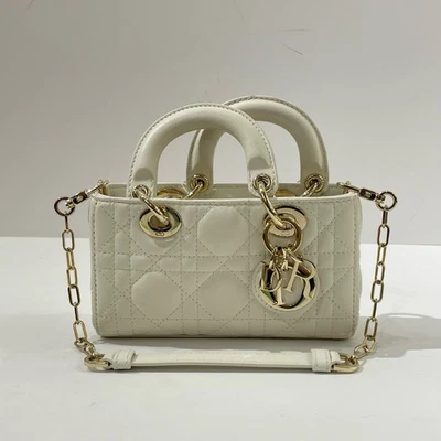 Dior леди D-Joy мини белый Cannage из овчины светло-золотой подвеска через плечо - Изображение 1 из 4