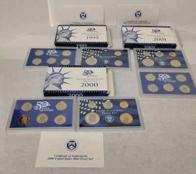 1999 2000 2001 U.S. Mint Proof  Sets OGP & COA - Image 1 of 4