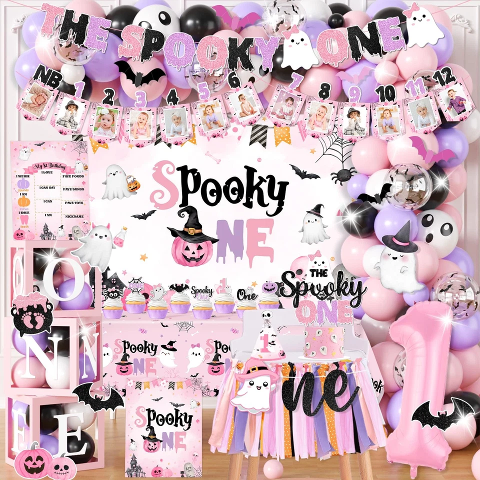 Spooky один день рождения украшения девочка, розовый Хэллоуин вечеринки расходные материалы наборы с... - Изображение 1 из 4