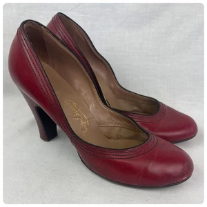Vintage 50s Cherry Red Leather Pumps - Old Hollywood Glam Shoes - Size 8.5-9 - Picture 1 of 8