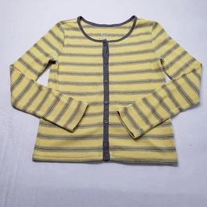 Justice Cardigan Girls 10 Yellow Gray Rib Knit Long Sleeve Top Preppy Striped - Picture 1 of 17