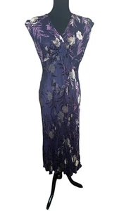 Vtg Purple Floral Velvet & Silk Blend Burnout Bias Cut Maxi Slip Dress Sz 10 - Picture 1 of 11